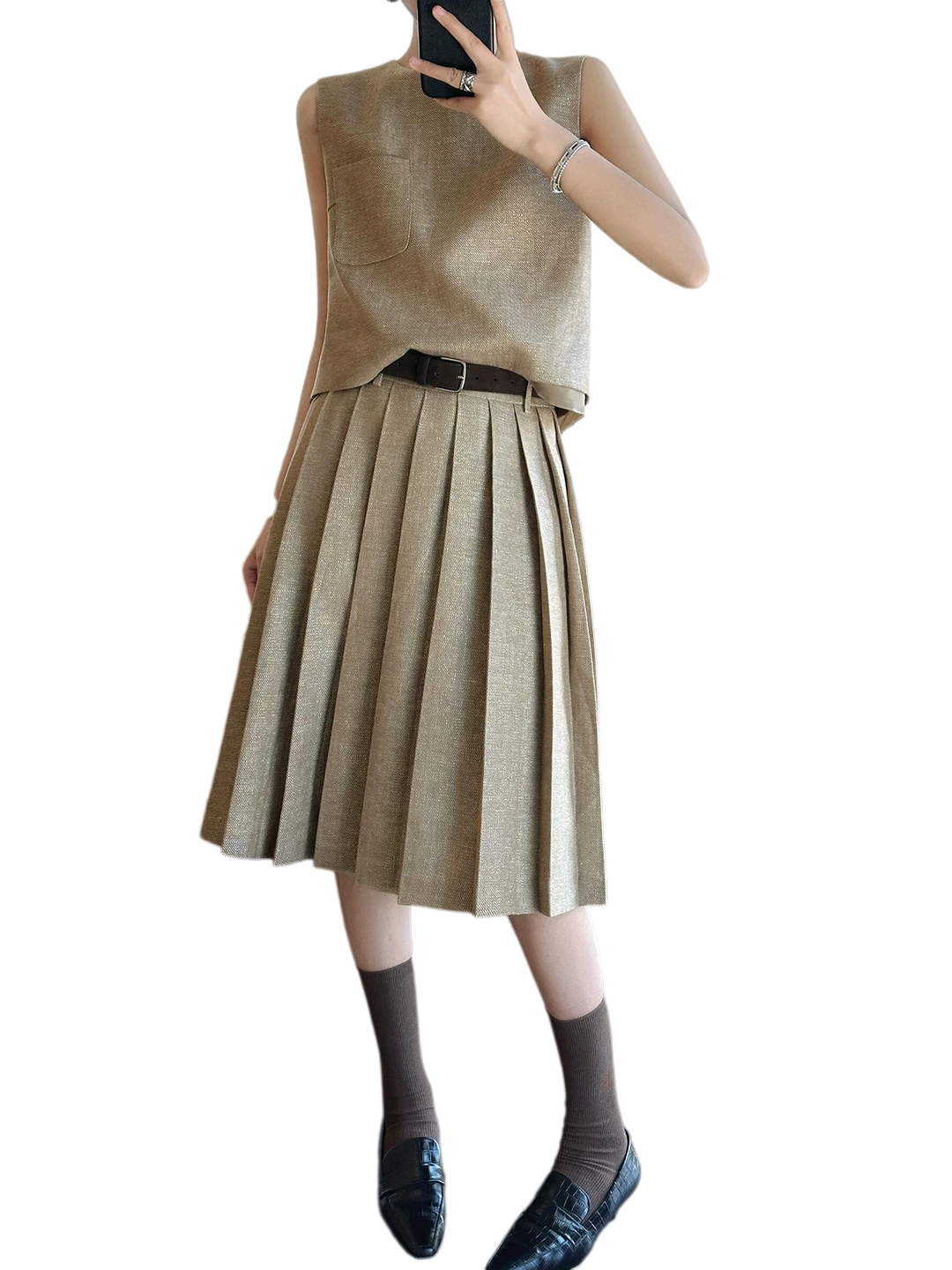 Women's Summer Linen French-Inspired Tweed-Style Two-Piece Set for Office Workwear Wedding Guest Business Casual Travel Weekend At Home