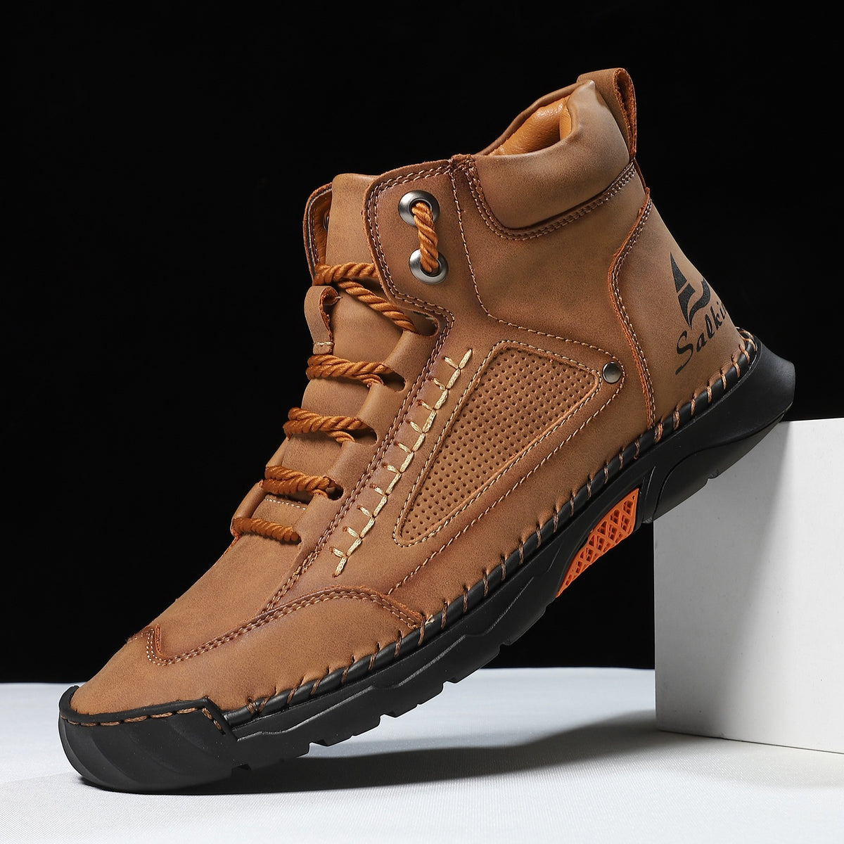 Men's Hand-Stitched Flat Plus Size Lace-Up High-Top Sneakers High-Top Casual Shoes