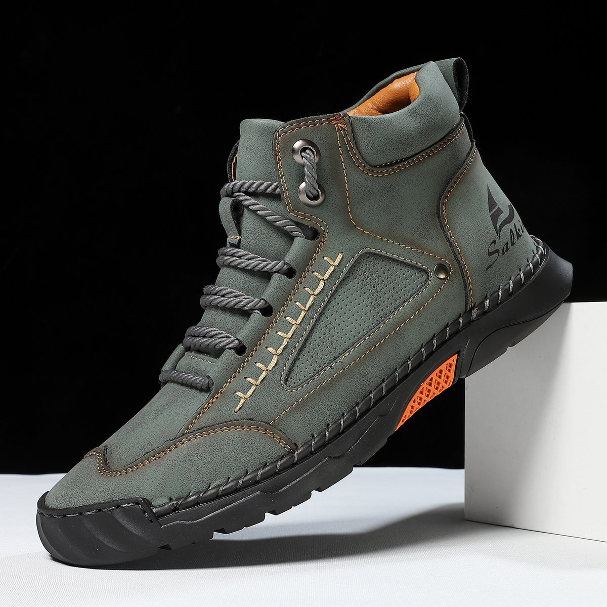 Men's Hand-Stitched Flat Plus Size Lace-Up High-Top Sneakers High-Top Casual Shoes