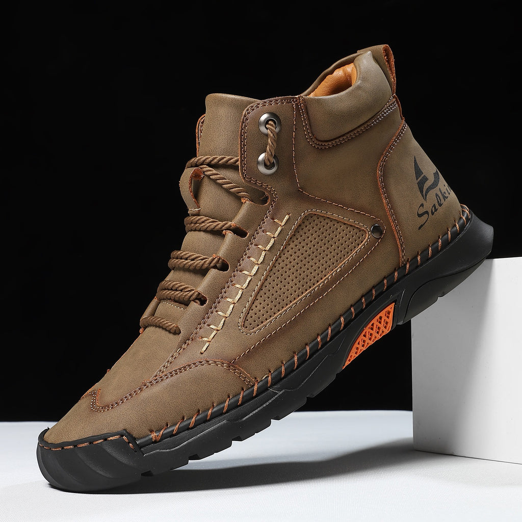 Men's Hand-Stitched Flat Plus Size Lace-Up High-Top Sneakers High-Top Casual Shoes
