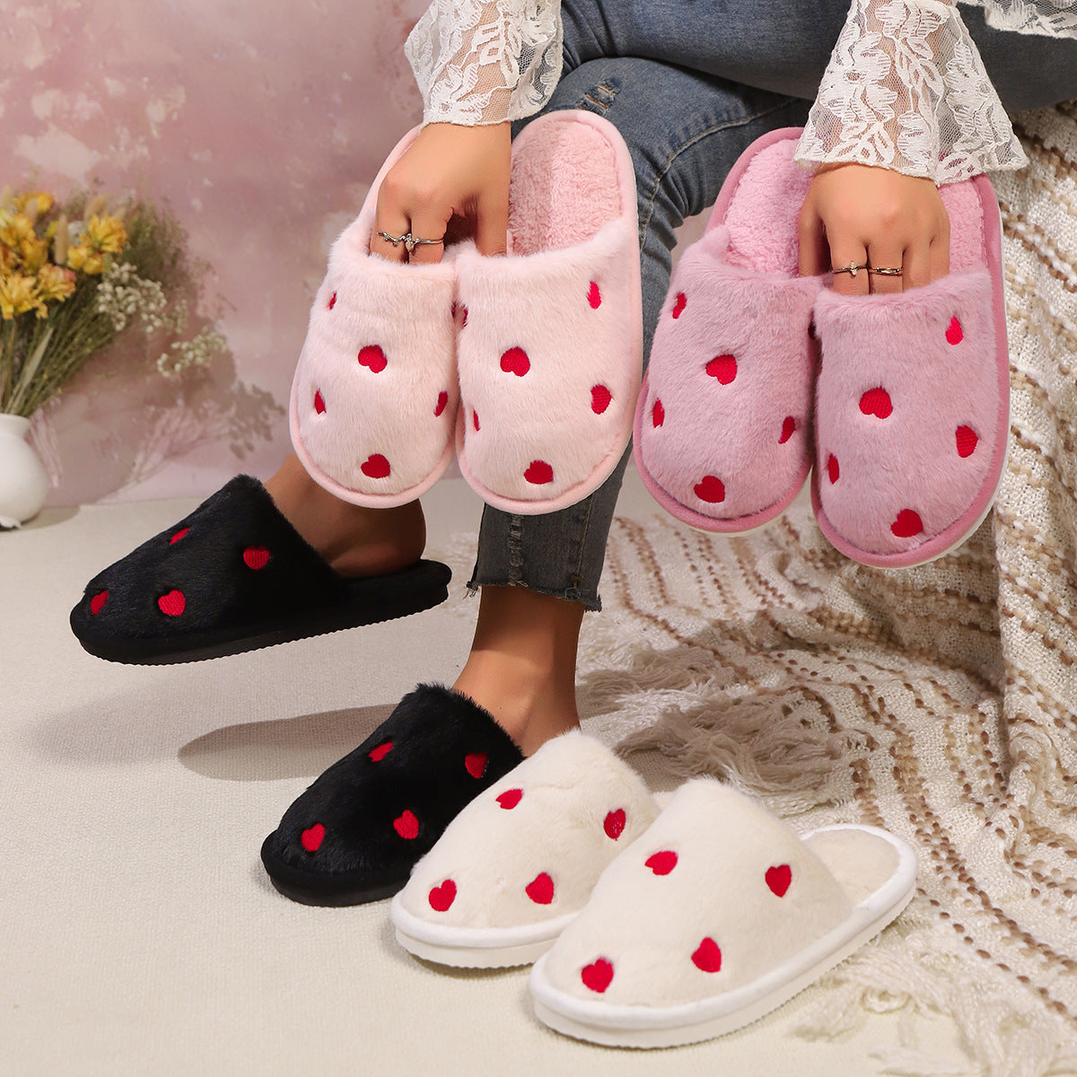 Women's Plush Chunky Sole Closed Toe Fleece-lined Slippers Outdoor Mules