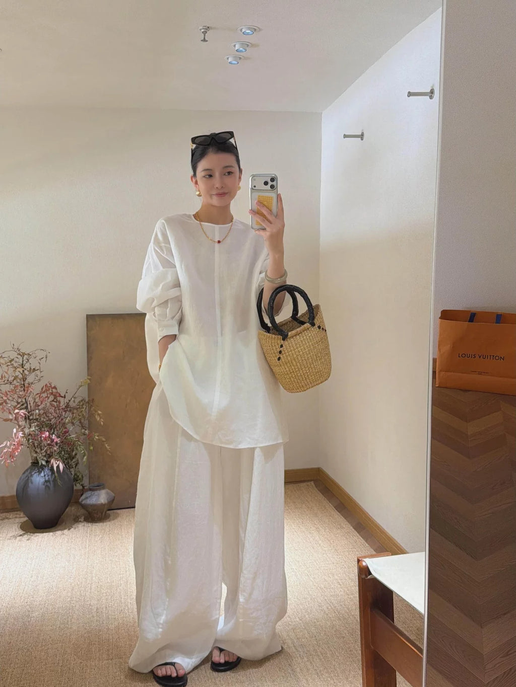 Women's Summer Cotton-linen Workwear Oversized Slim-fit Casual Two-piece Set for Wedding Guest Office Business Slimming Travel Weekend At Home