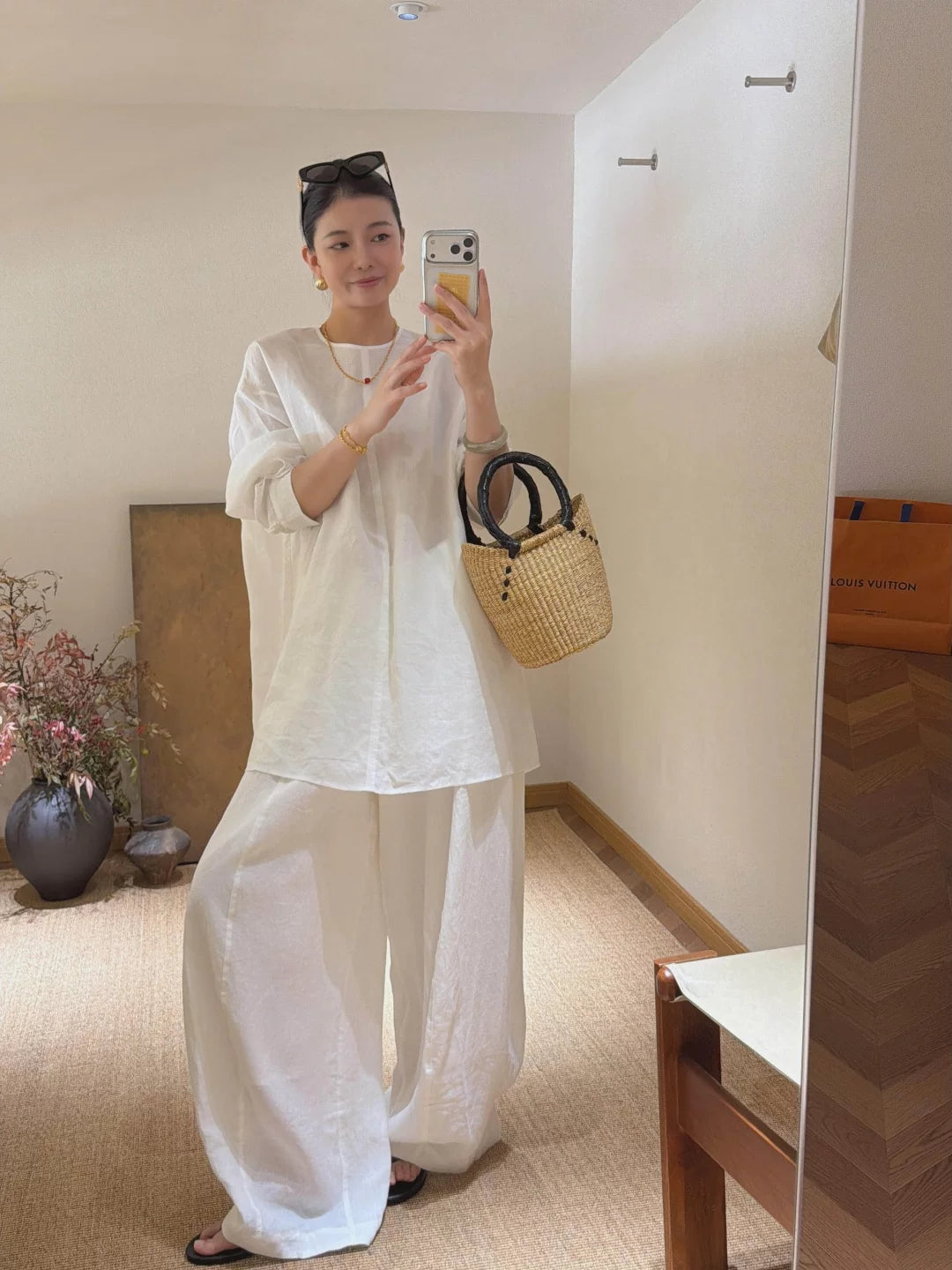 Women's Summer Cotton-linen Workwear Oversized Slim-fit Casual Two-piece Set for Wedding Guest Office Business Slimming Travel Weekend At Home