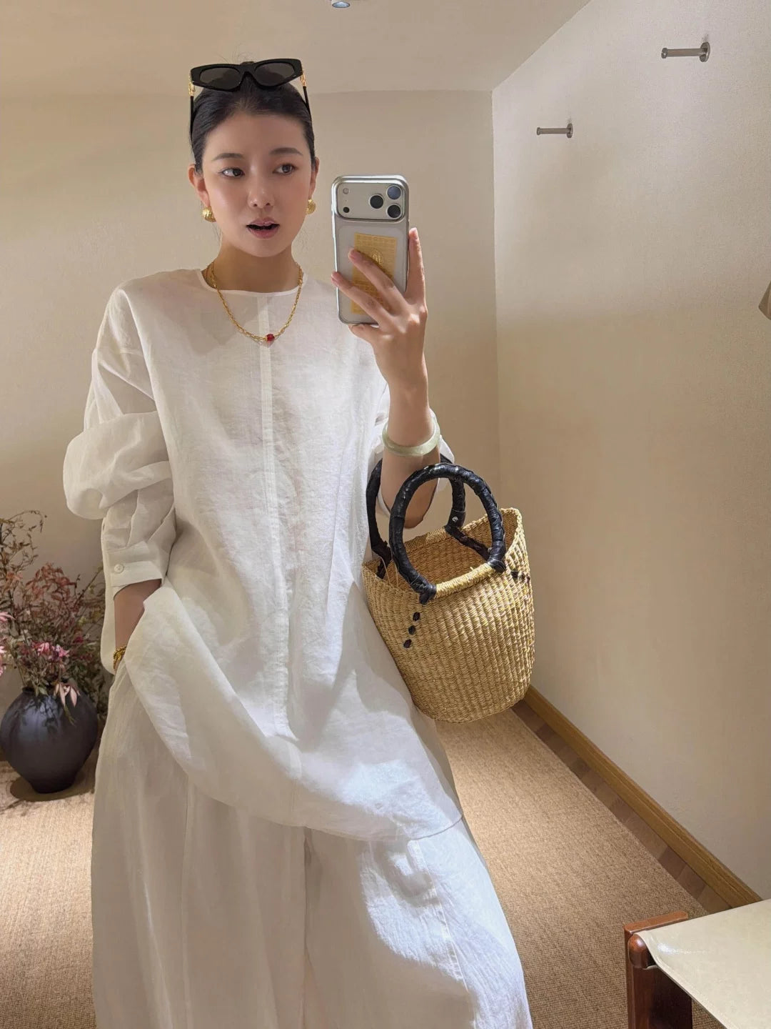 Women's Summer Cotton-linen Workwear Oversized Slim-fit Casual Two-piece Set for Wedding Guest Office Business Slimming Travel Weekend At Home
