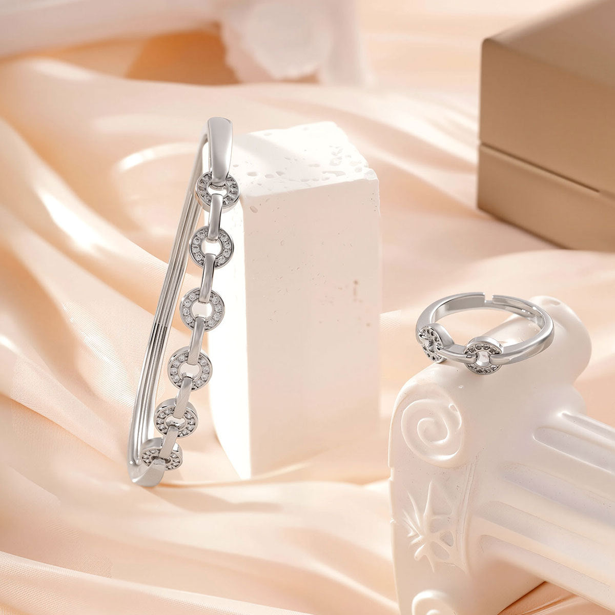 Silver cubic zirconia geometric cuff bracelet by Yoshan
