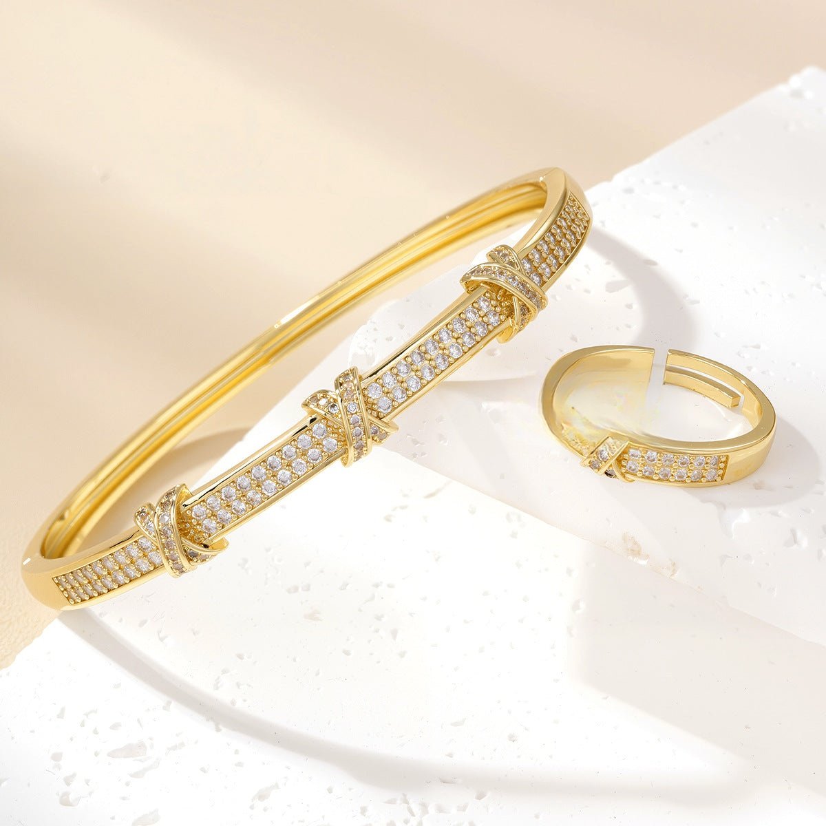 Cubic zirconia cuff bracelet by Yoshan, detail view 4