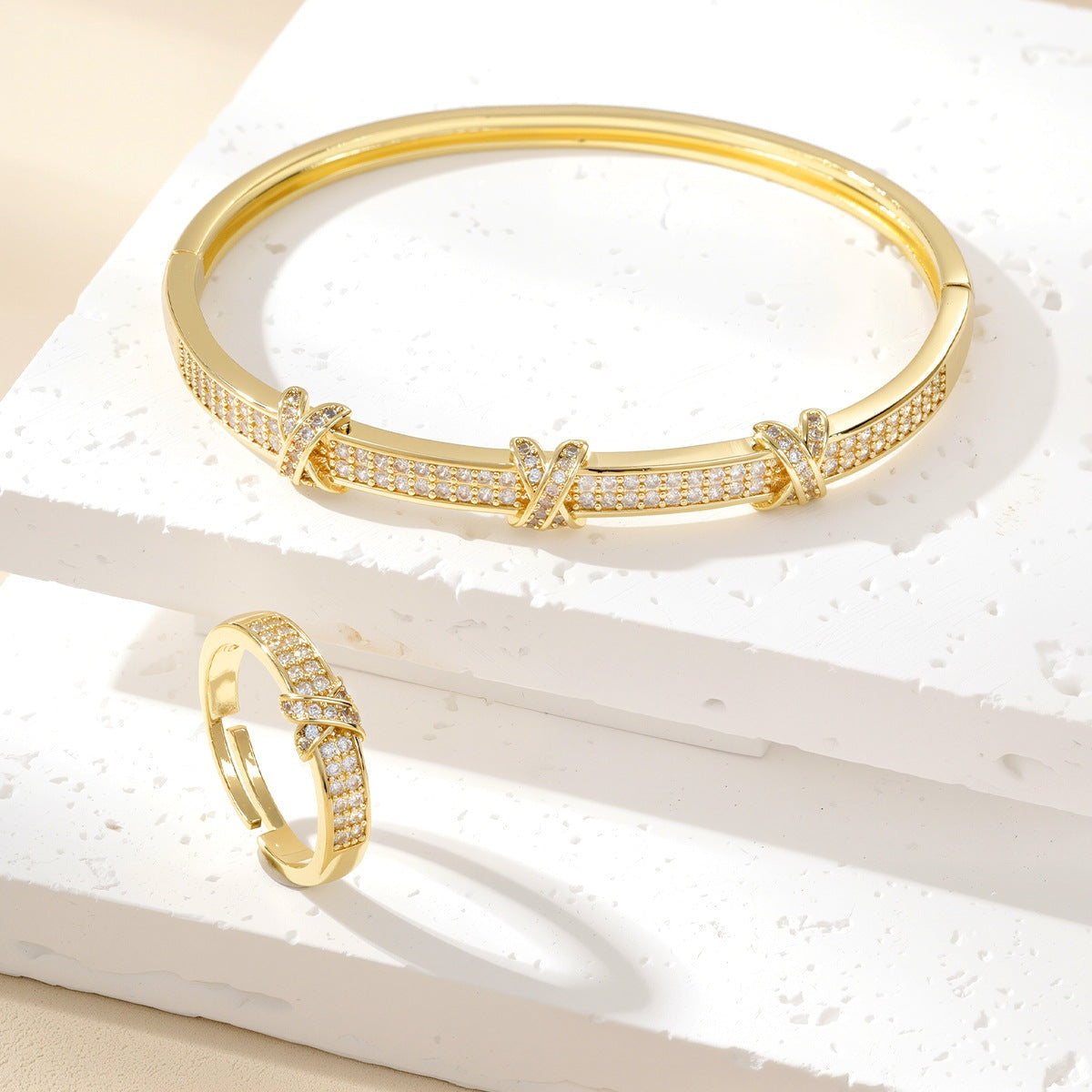 Cubic zirconia cuff bracelet by Yoshan, detail view 6