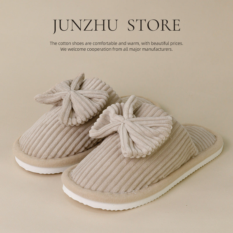 Women's Bow Fleece-lined Slippers Outdoor Mules Casual Everyday Wear Womenswear