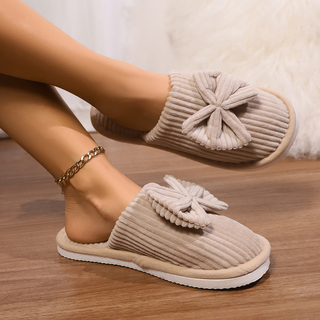 Women's Bow Fleece-lined Slippers Outdoor Mules Casual Everyday Wear Womenswear