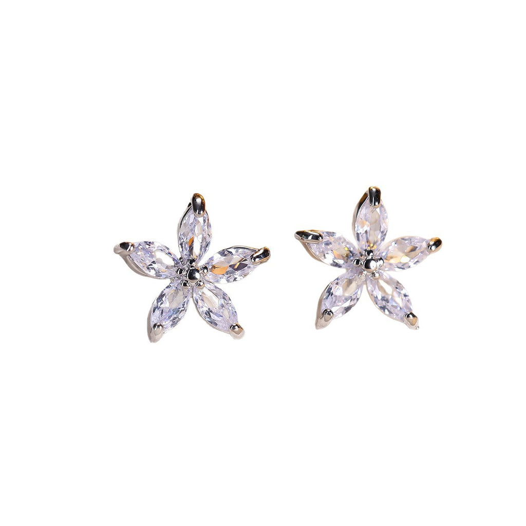 Cubic zirconia floral stud earrings by Yoshan, detail view 7