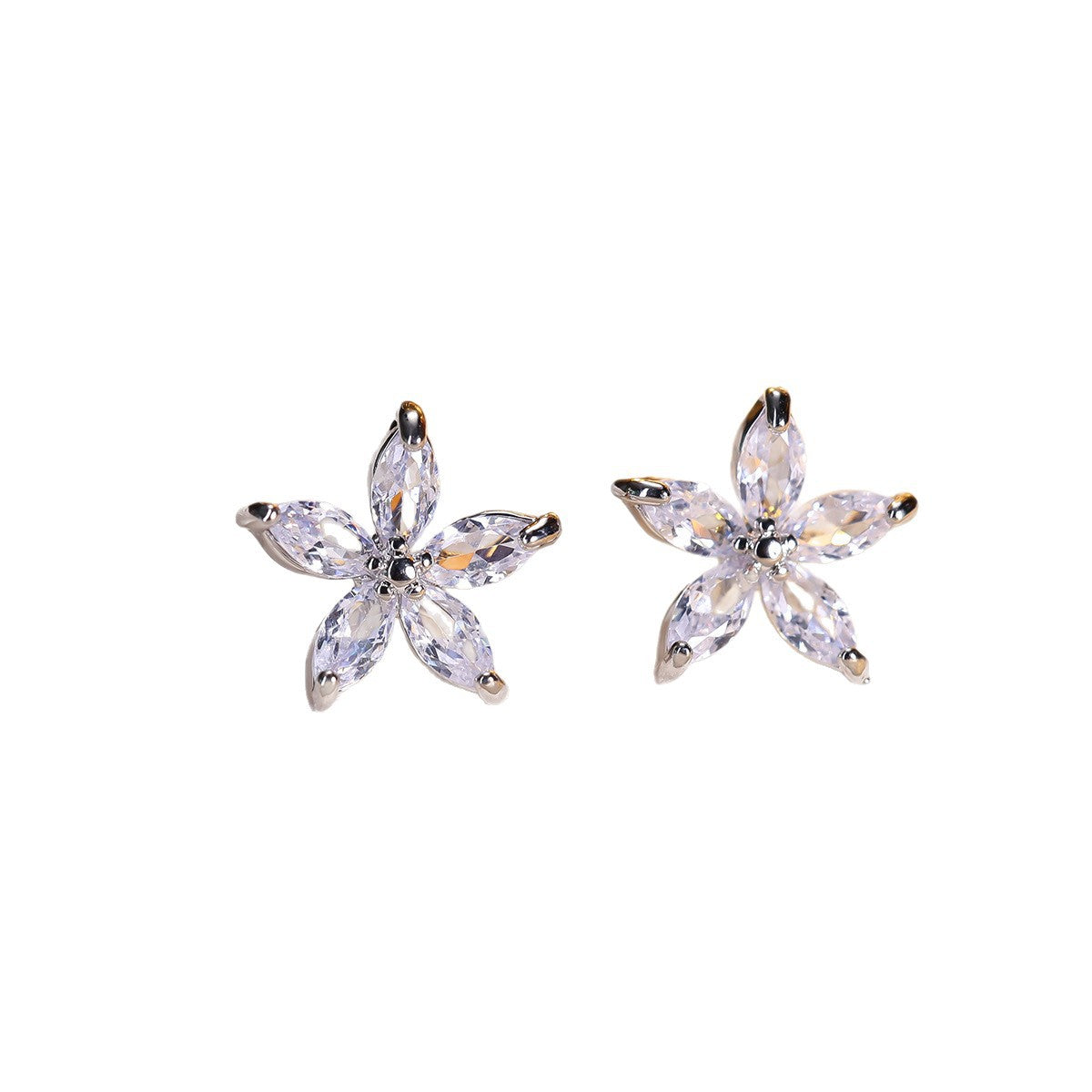 Cubic zirconia floral stud earrings by Yoshan, detail view 7