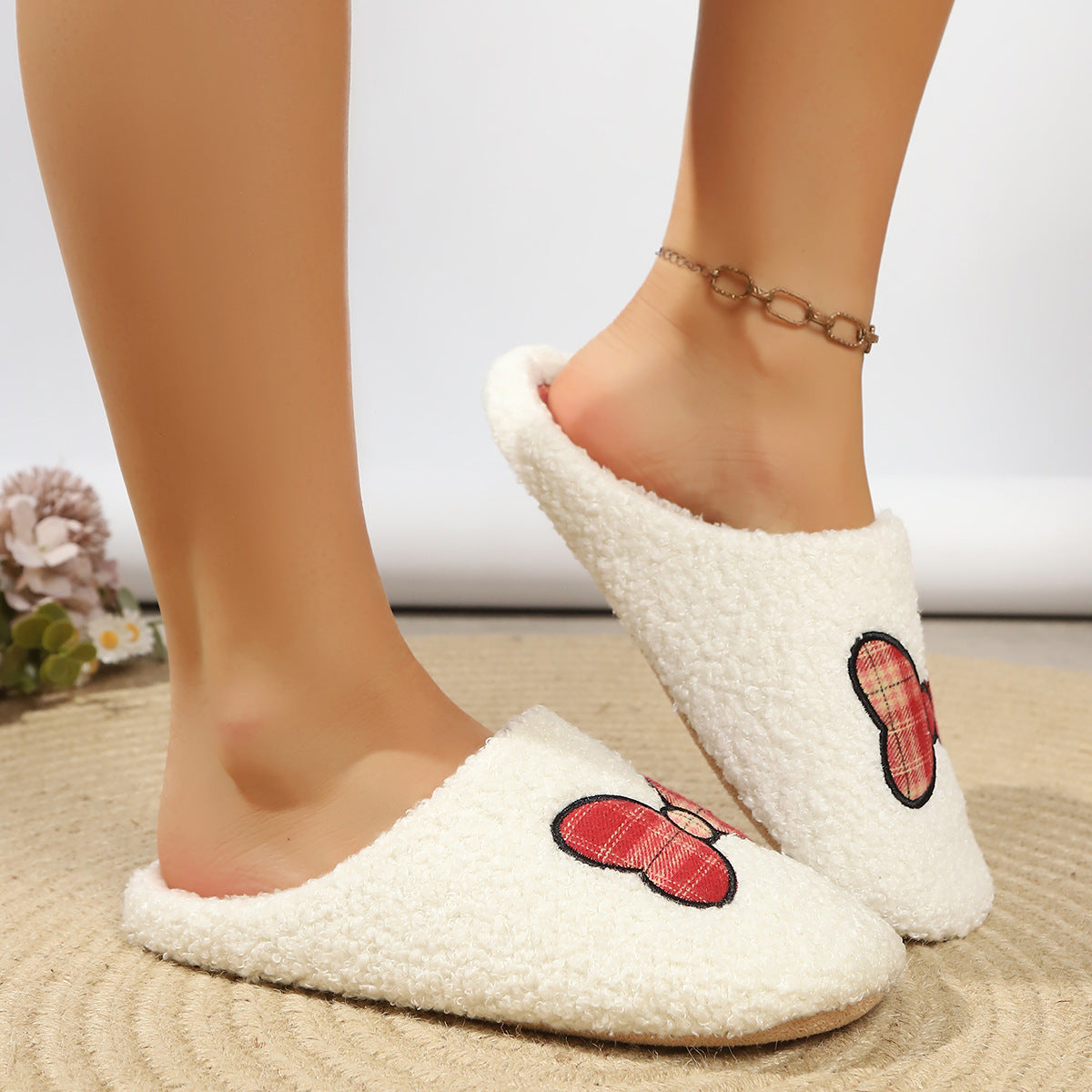 Women's Plush Chunky Sole Closed Toe Bow Fleece-lined Winter Sneakers