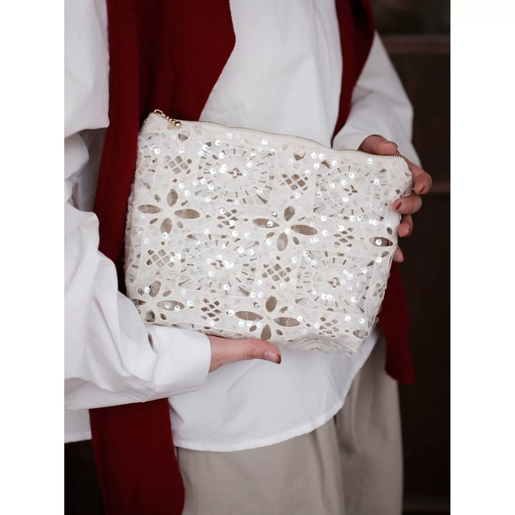 White lace cosmetic pouch