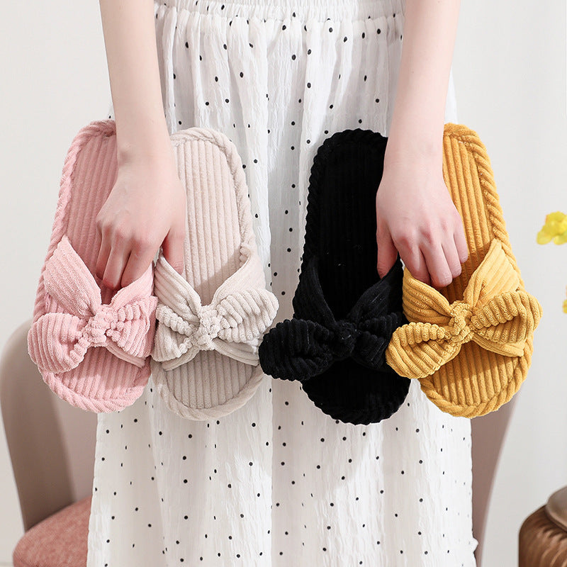 Women's Plush Chunky Sole Bow Fleece-lined Slippers Outdoor Mules