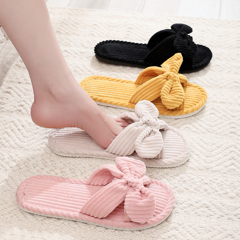 Women's Plush Chunky Sole Bow Fleece-lined Slippers Outdoor Mules