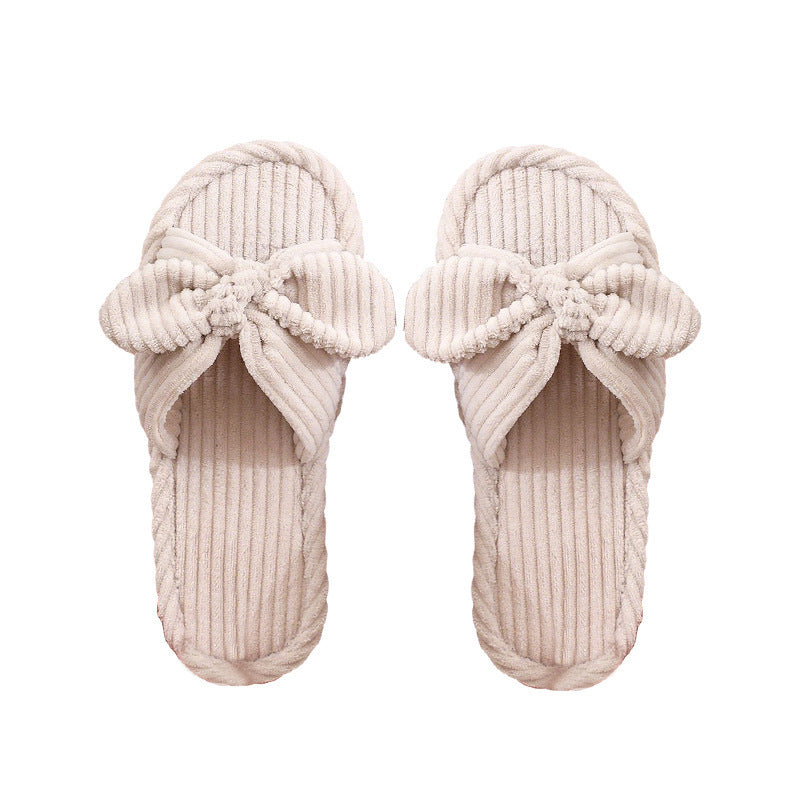 Women's Plush Chunky Sole Bow Fleece-lined Slippers Outdoor Mules
