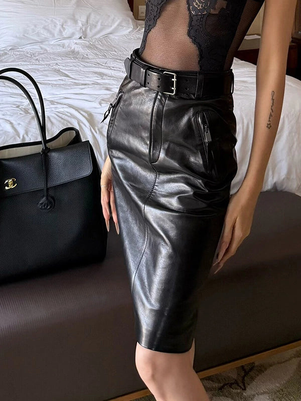Women's Commute Leather-Look Slit Bodycon Office High-Waist Workwear Clothing Top Weekend Everyday