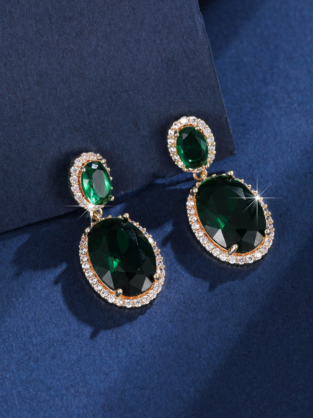 Gold - Green retro hoop earrings by Yoshan