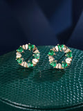 Gold - Green retro hoop earrings by Yoshan