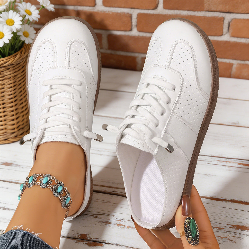 Women's Breathable Mesh Closed Toe Slip-on Lace-up Color-block Soft Sole Workwear Casual Mule Slippers Backless Outdoor Mules