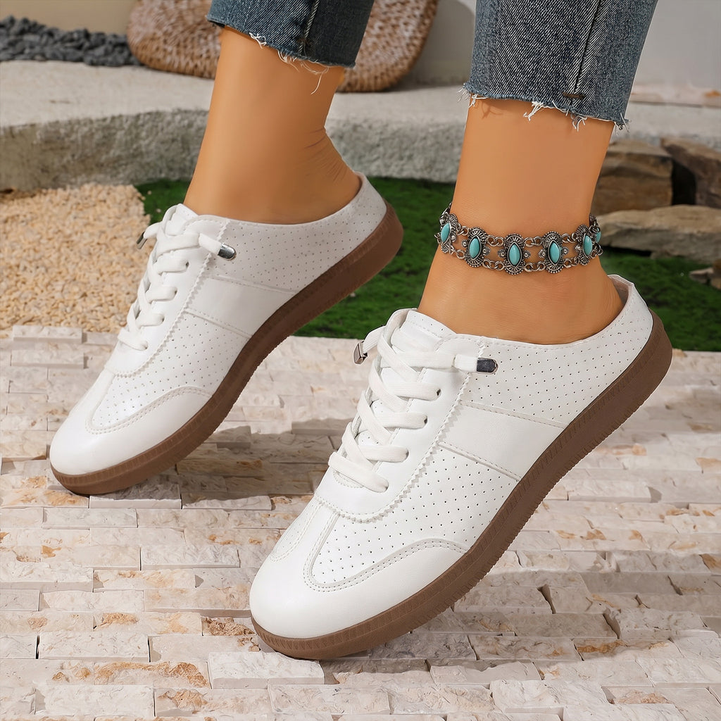 Women's Breathable Mesh Closed Toe Slip-on Lace-up Color-block Soft Sole Workwear Casual Mule Slippers Backless Outdoor Mules