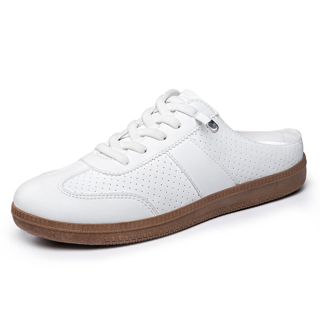 Women's Breathable Mesh Closed Toe Slip-on Lace-up Color-block Soft Sole Workwear Casual Mule Slippers Backless Outdoor Mules