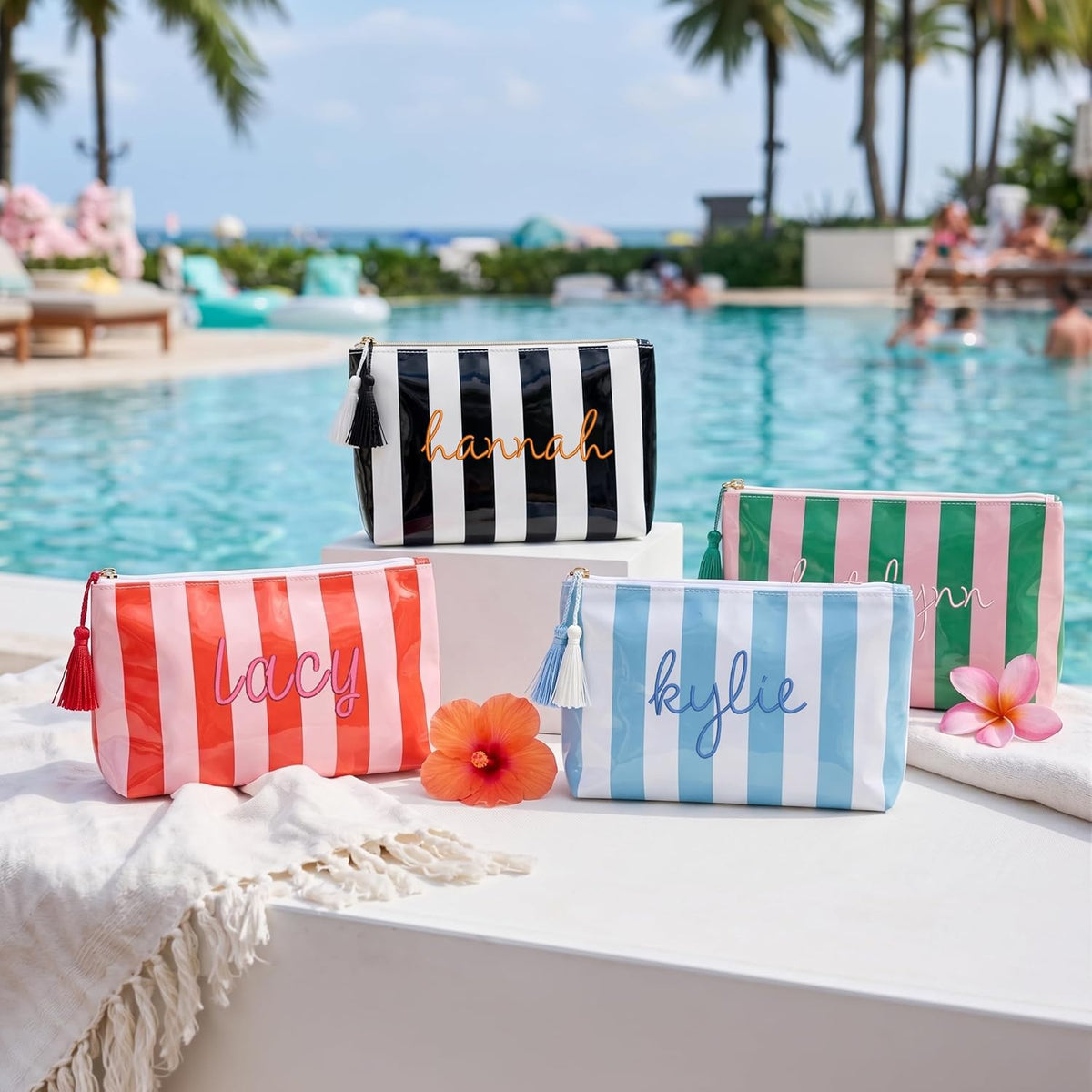 Large-capacity Striped Embroidered Mahjong Travel Bag Tote Set Toiletry Makeup Cosmetic Pouch