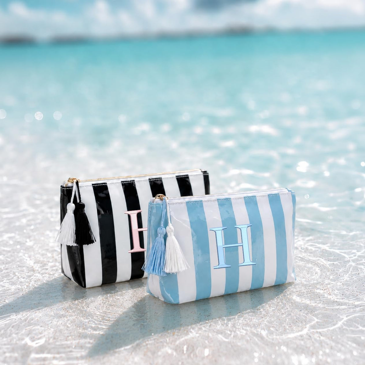 Large-capacity Striped Embroidered Mahjong Travel Bag Tote Set Toiletry Makeup Cosmetic Pouch