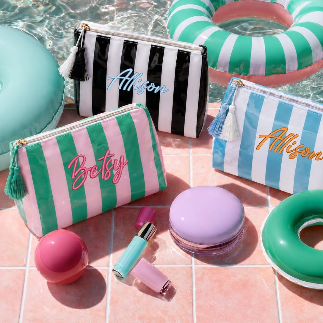 Large-capacity Striped Embroidered Mahjong Travel Bag Tote Set Toiletry Makeup Cosmetic Pouch
