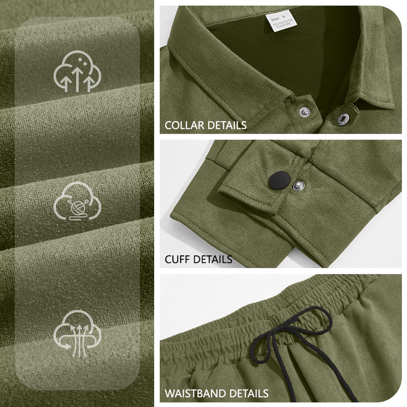 Men's Suede-Look Lapel Long Sleeve Casual Two-Piece Set Office Travel Weekend Vacation
