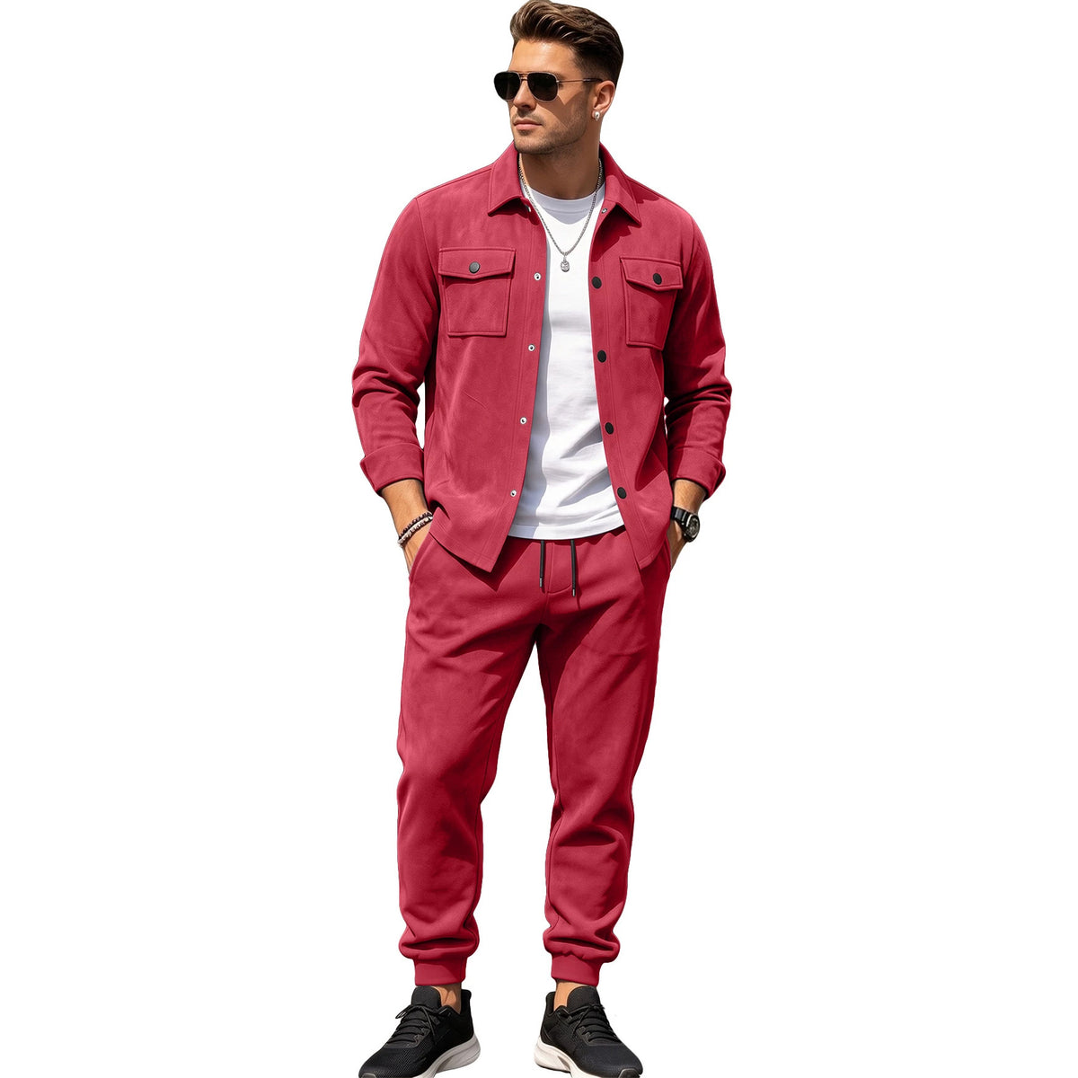Men's Suede-Look Lapel Long Sleeve Casual Two-Piece Set Office Travel Weekend Vacation