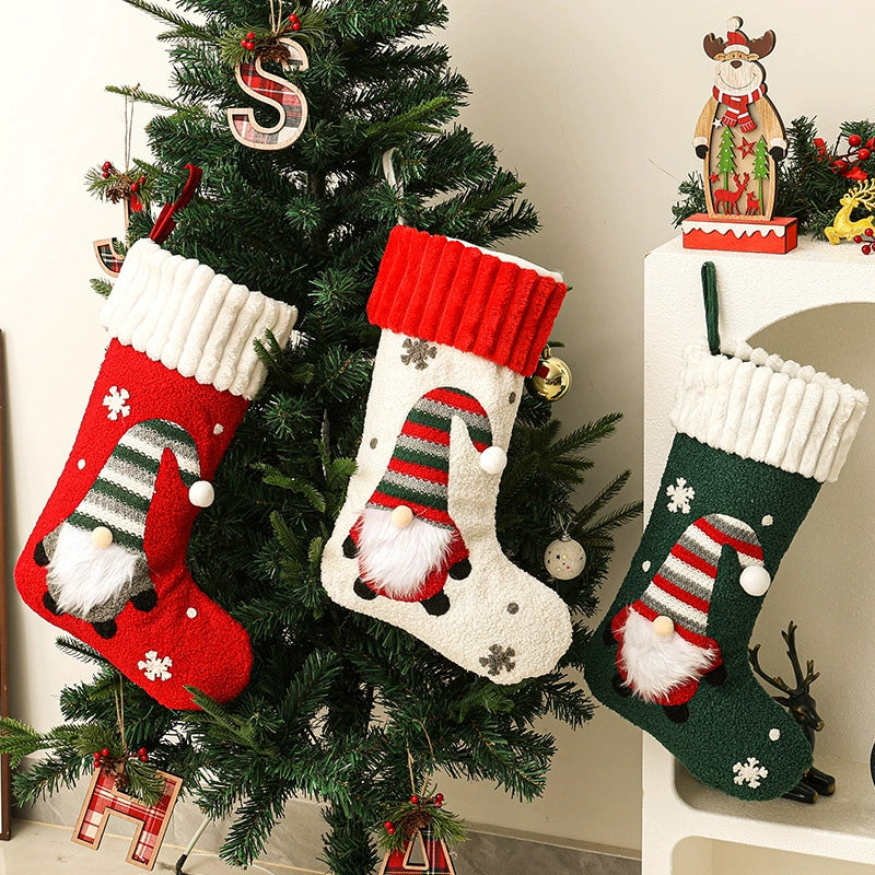 Plush Faceless Rudolph Christmas Stocking, Soft Holiday Candy Holder for Tree Fireplace and Gifting