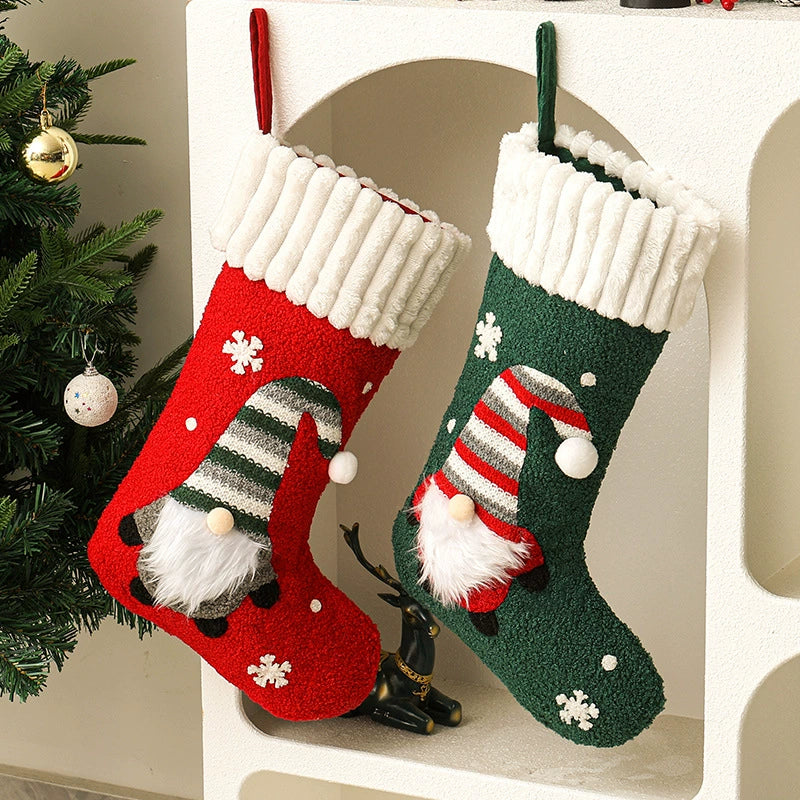 Plush Faceless Rudolph Christmas Stocking, Soft Holiday Candy Holder for Tree Fireplace and Gifting