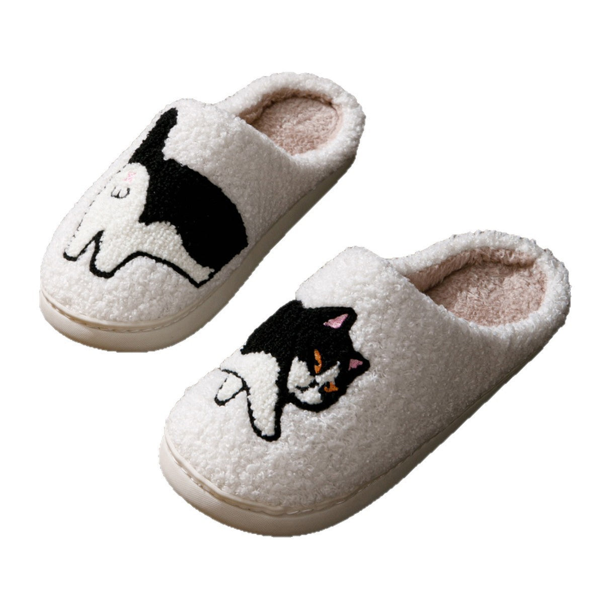 Women's Cartoon Cat Fleece-lined House Slippers Indoor Soft Slides
