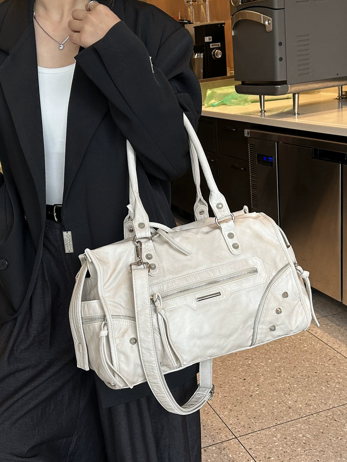 Women's Large-capacity Studded Office Workwear Retro Tote Bag Shoulder Crossbody Purse Work Travel Everyday Purse