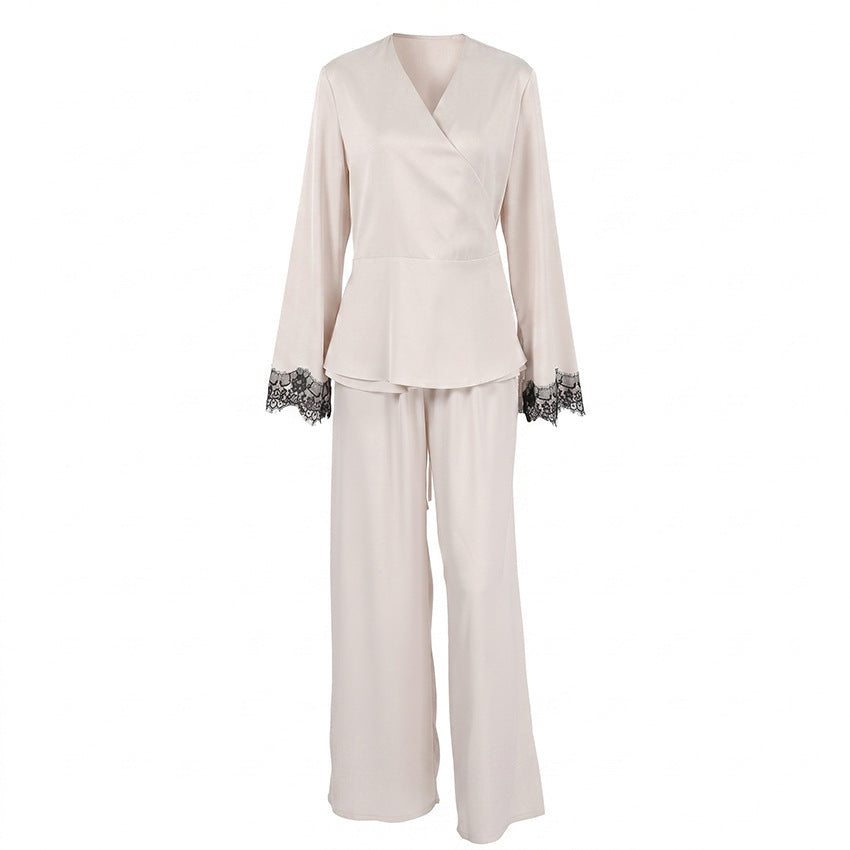 Women's Satin Workwear Lace-up Wide-leg Pants Set Casual Everyday Wear Womenswear