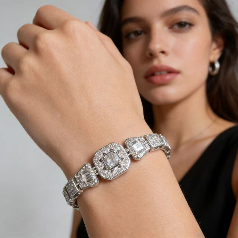 Cubic zirconia cuff bracelet by Yoshan, detail view 3
