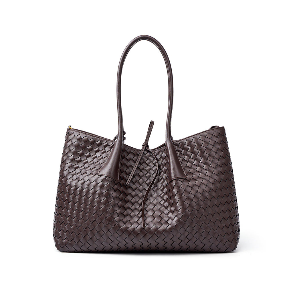 Women's Large-capacity Woven Handcrafted Leather Casual Tote Bag Shoulder Crossbody Purse Versatile Work and Travel Office