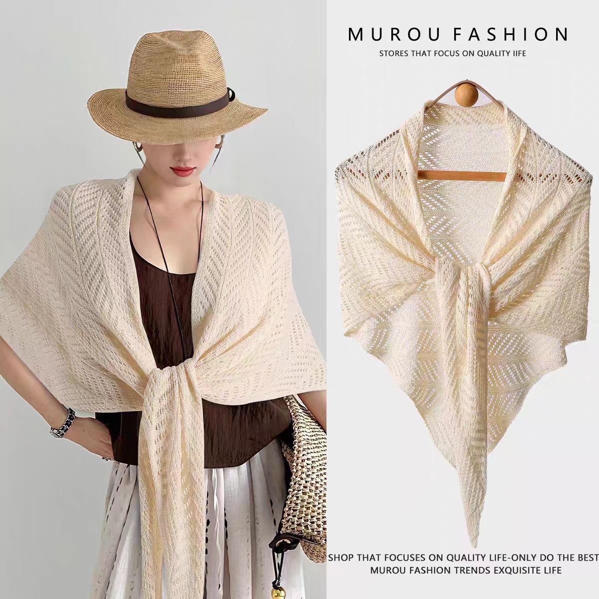 Women's Spring Summer Knit Fleece-Lined Cutout Shawls Scarves Scarf Fashion Wrap