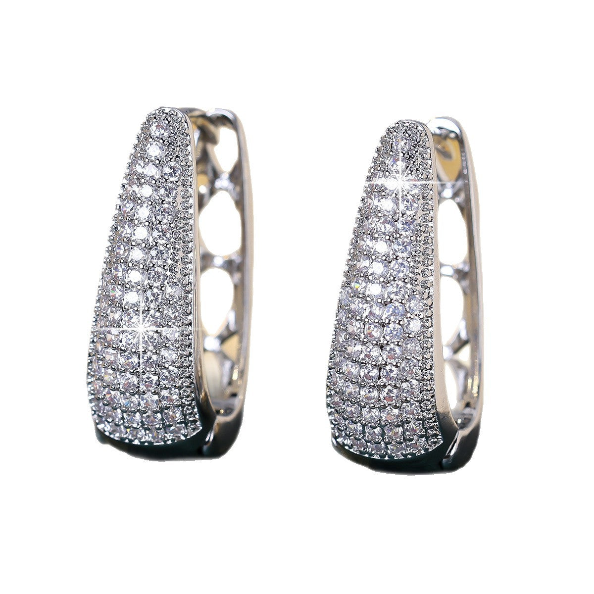 Cubic zirconia cutout stud earrings by Yoshan, detail view 6