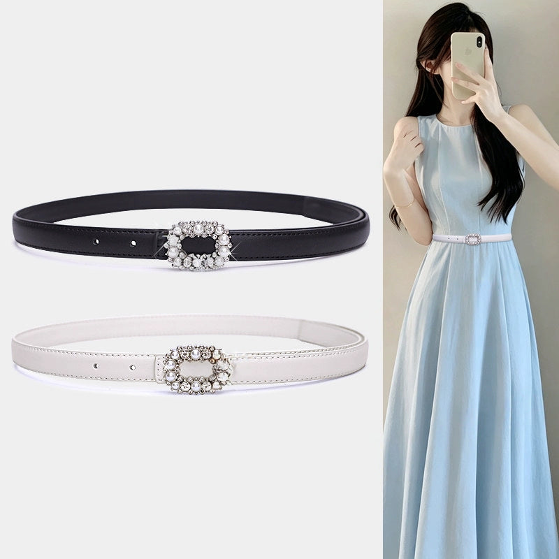 Women's Leather Crystal Dress Belt Waist for Date Night Gift Party Premium Versatile Designer Office Everyday