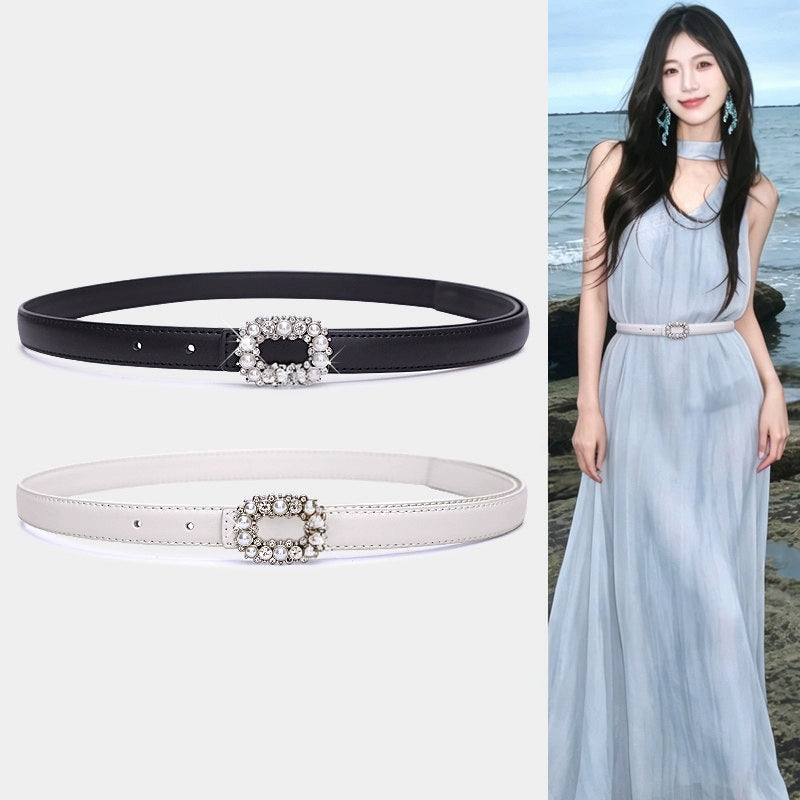 Women's Leather Crystal Dress Belt Waist for Date Night Gift Party Premium Versatile Designer Office Everyday