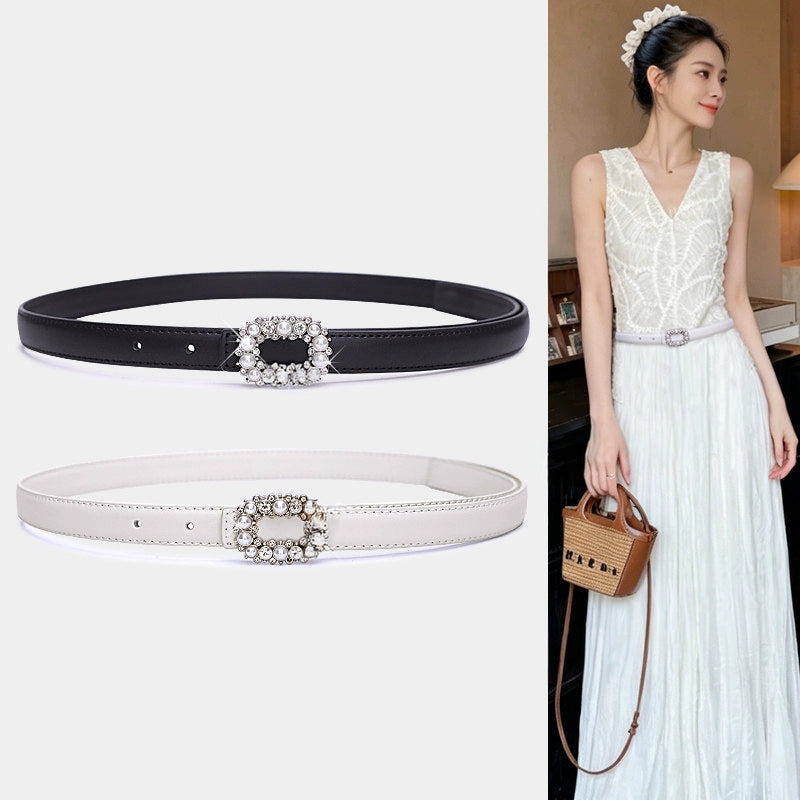 Women's Leather Crystal Dress Belt Waist for Date Night Gift Party Premium Versatile Designer Office Everyday