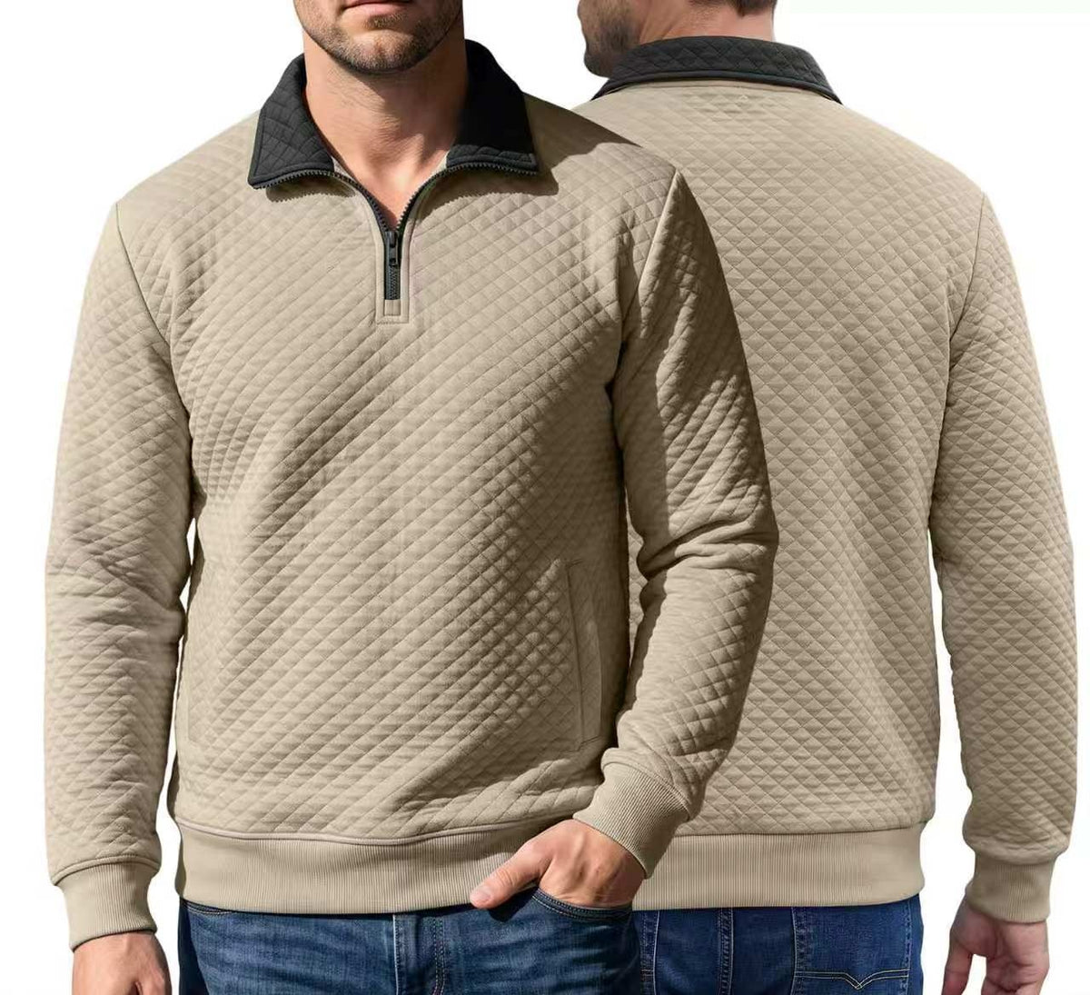 Men's Half-Zip Mandarin Collar Workwear Plus Size Long Sleeve Casual Hoodie Sweatshirt