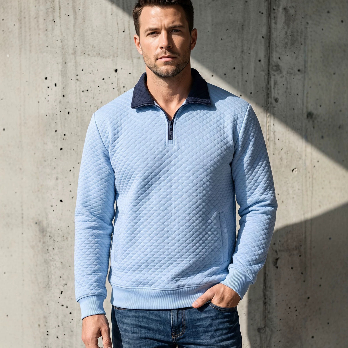 Men's Half-Zip Mandarin Collar Workwear Plus Size Long Sleeve Casual Hoodie Sweatshirt