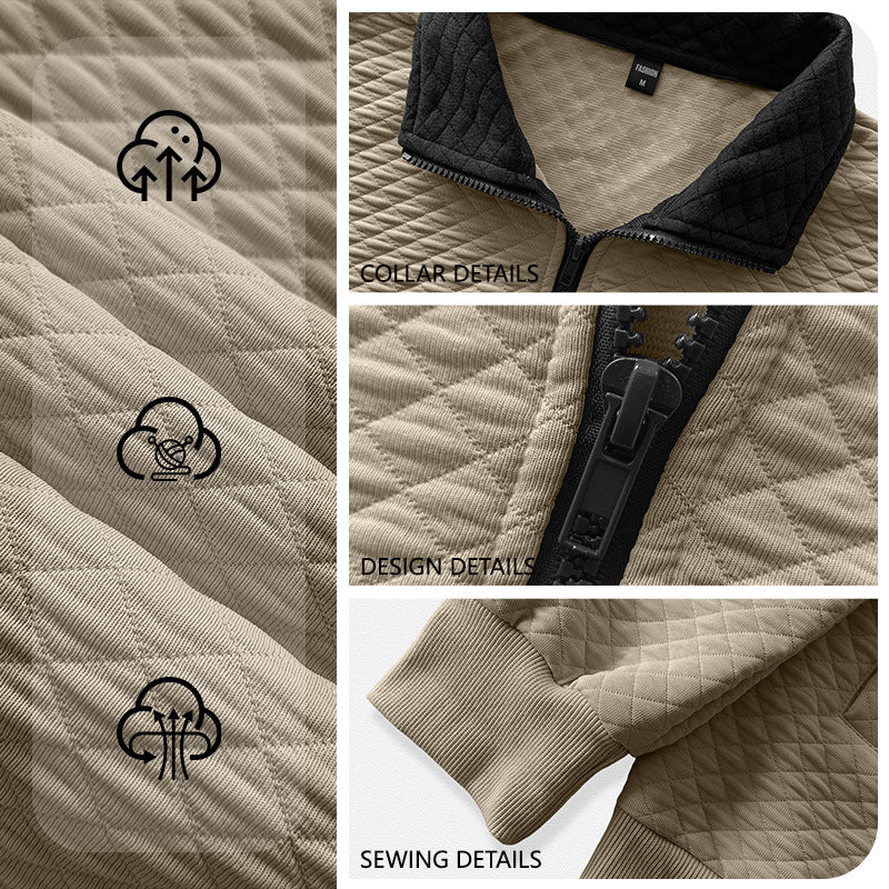 Men's Half-Zip Mandarin Collar Workwear Plus Size Long Sleeve Casual Hoodie Sweatshirt