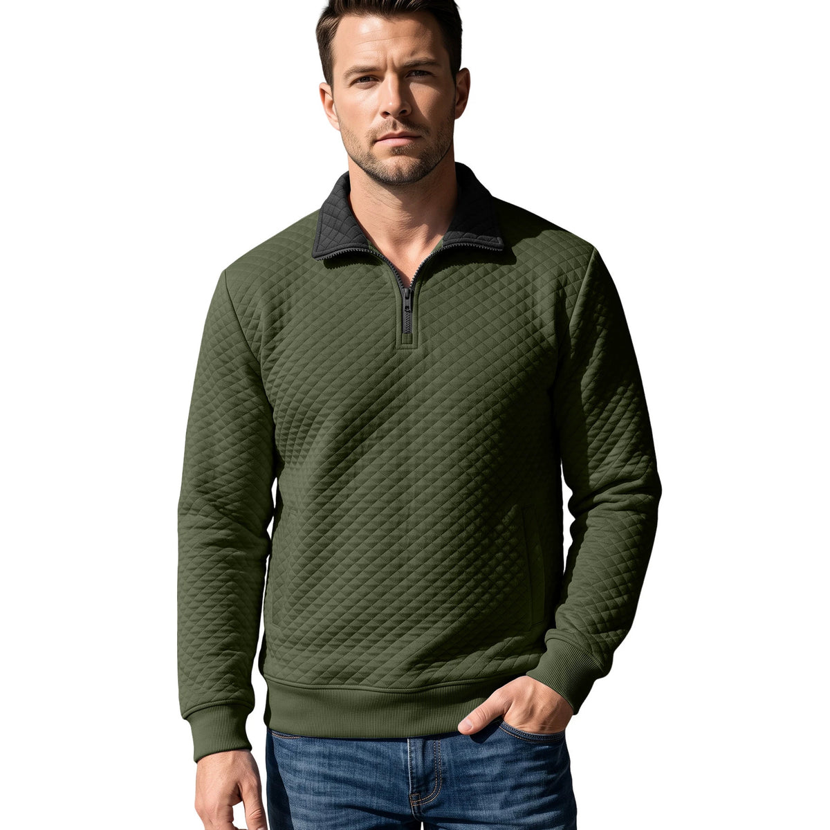 Men's Half-Zip Mandarin Collar Workwear Plus Size Long Sleeve Casual Hoodie Sweatshirt