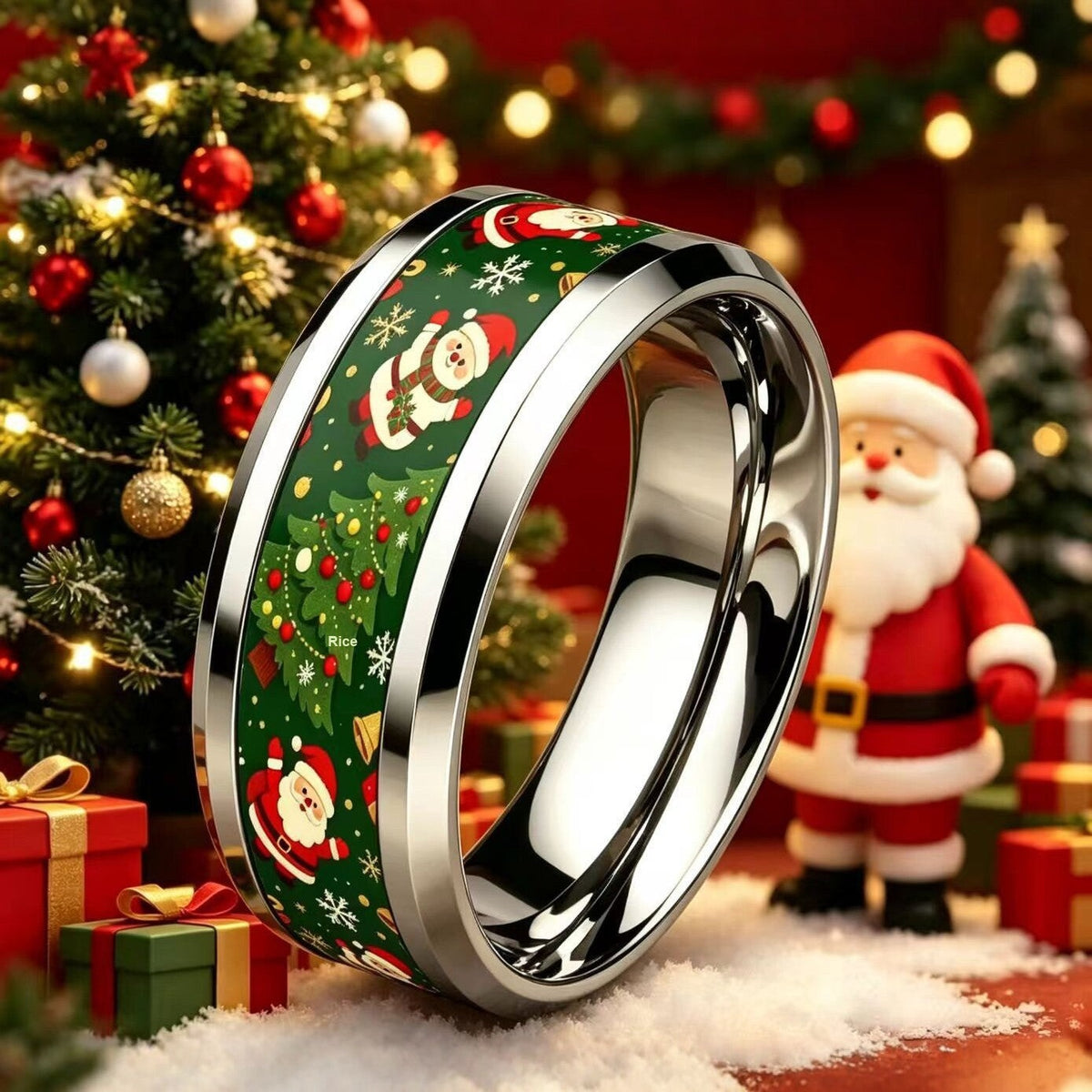 Christmas Ring Set, Santa Rings, 12-Piece Assorted Holiday Party Favor Pack, Stocking Stuffers and Gift Exchange Present for Kids and Adults