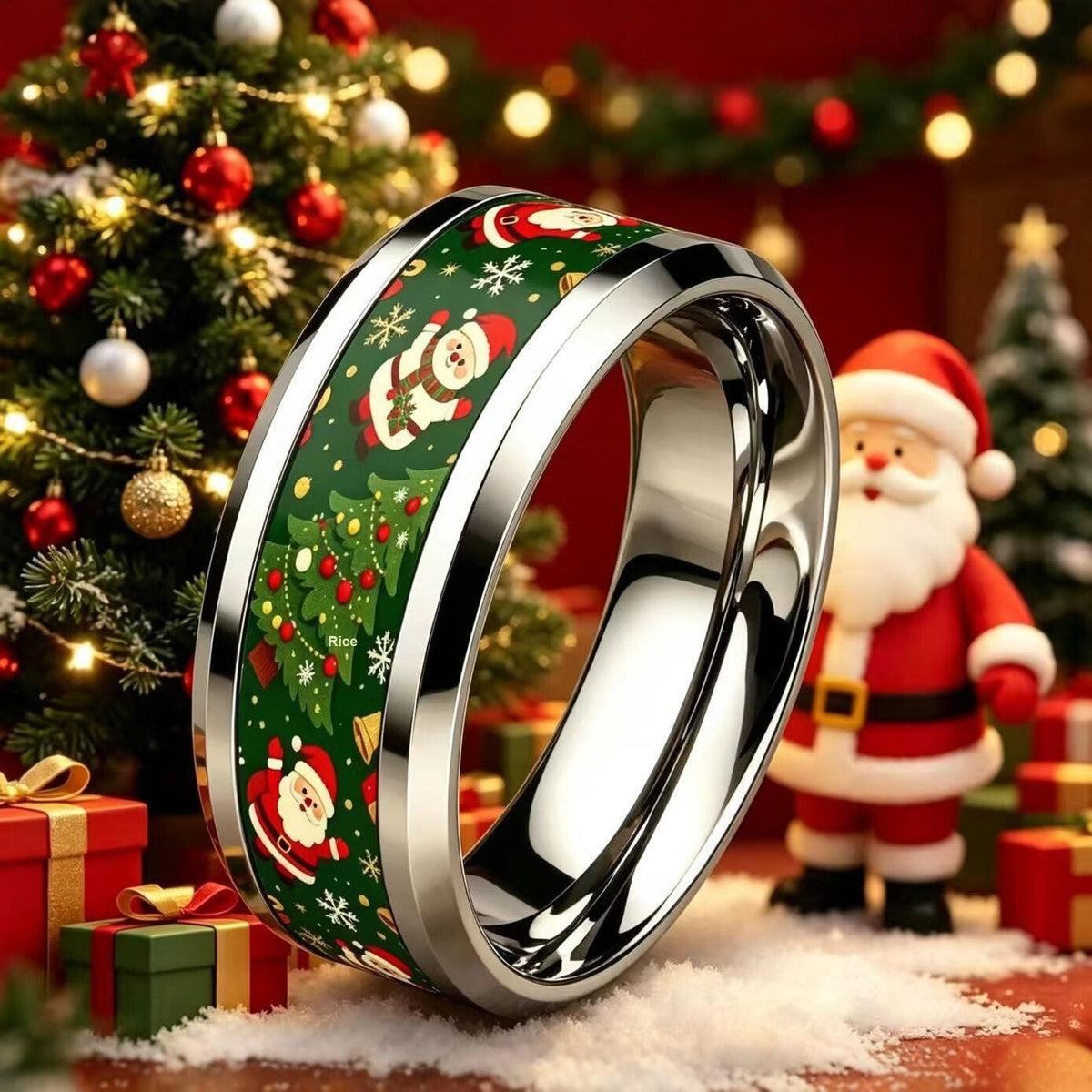 Christmas Ring Set, Santa Rings, 12-Piece Assorted Holiday Party Favor Pack, Stocking Stuffers and Gift Exchange Present for Kids and Adults