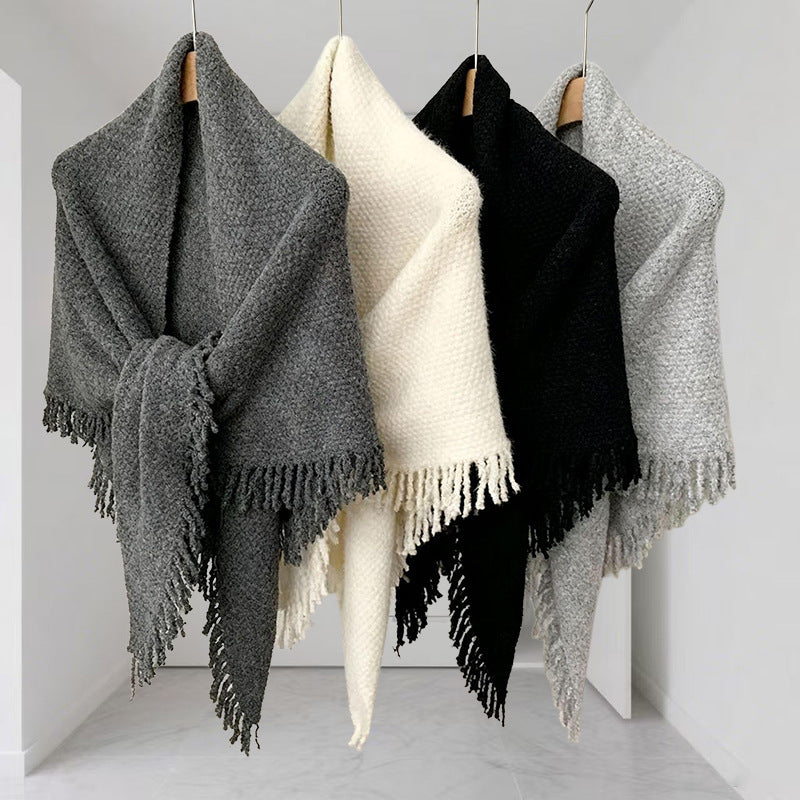 Women's Wool Tassel Fall Winter Knit Thickened Fleece-Lined Sleeveless Vest Base Layer